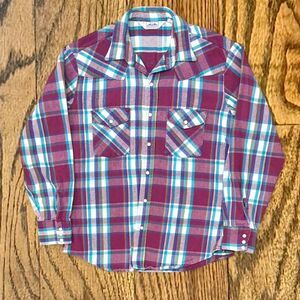 Vintage 80’s Five Brother Dakota Plaid Pearl Snap Flannel Western Shirt